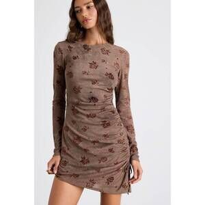 Lulus Laudie Light Brown Rose Print Ruched Mini Dress